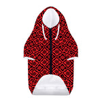 Red And Black Japanese Pattern Print Dog Zip Up Hoodie