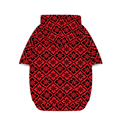 Red And Black Japanese Pattern Print Dog Zip Up Hoodie