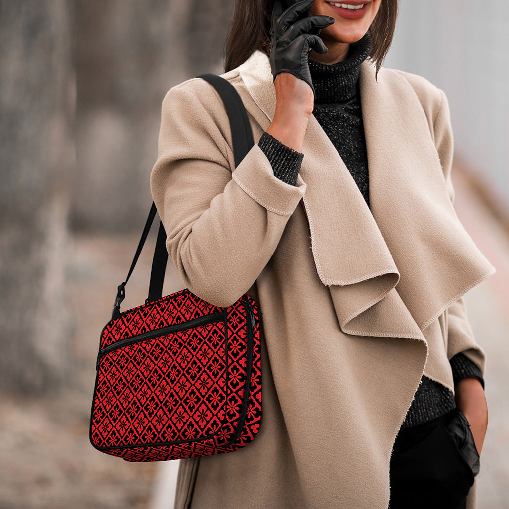 Red And Black Japanese Pattern Print Double Strap Bible Bag