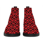 Red And Black Japanese Pattern Print Flat Ankle Boots