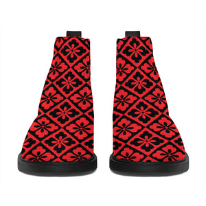 Red And Black Japanese Pattern Print Flat Ankle Boots