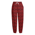 Red And Black Japanese Pattern Print Fleece Lined Knit Pants
