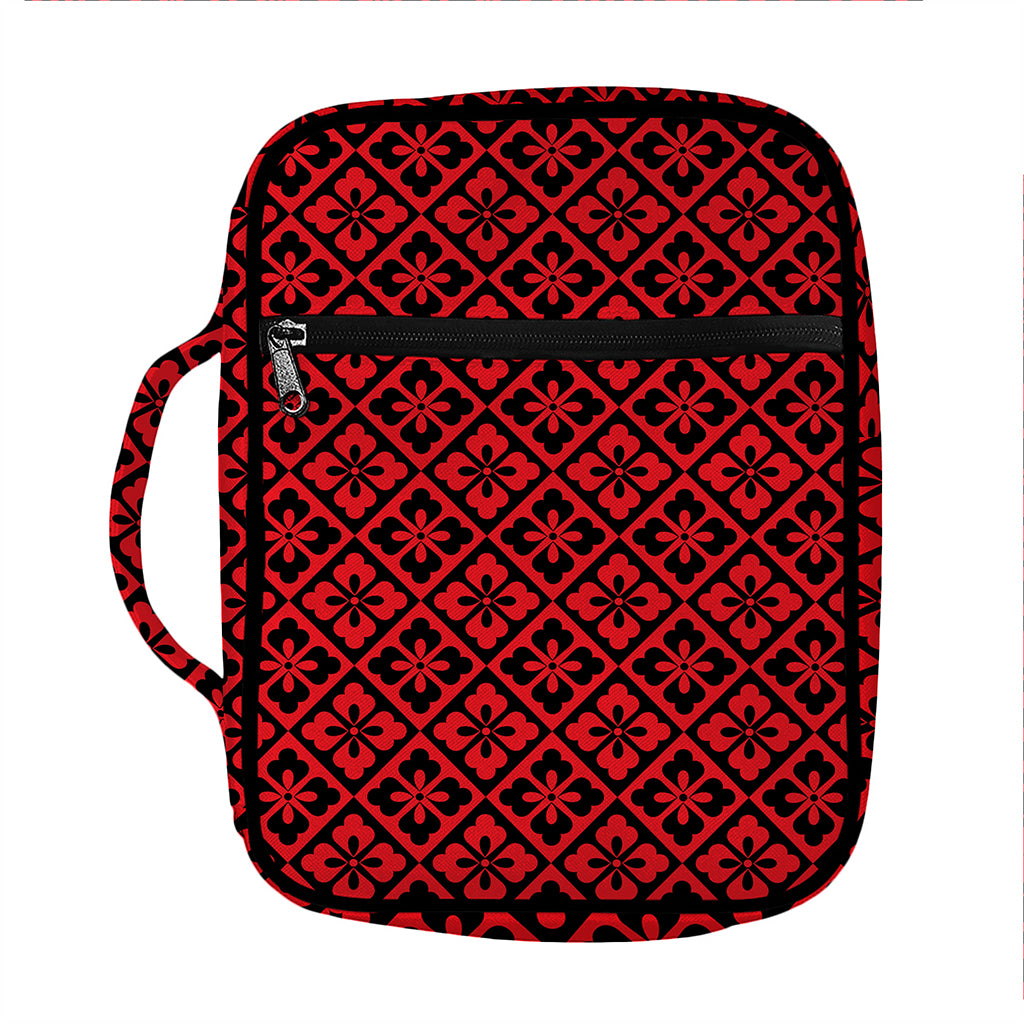 Red And Black Japanese Pattern Print Front Pocket Bible Bag