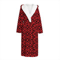 Red And Black Japanese Pattern Print Hooded Bathrobe