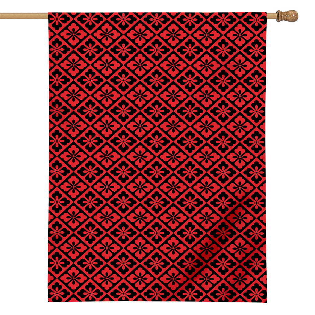Red And Black Japanese Pattern Print House Flag