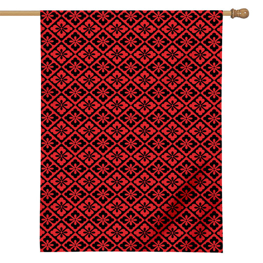 Red And Black Japanese Pattern Print House Flag