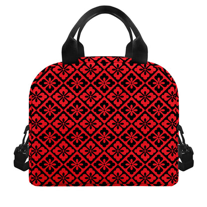 Red And Black Japanese Pattern Print Insulated Lunch Bag