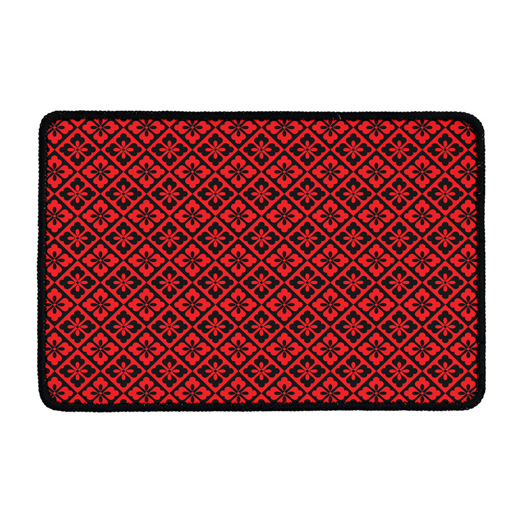 Red And Black Japanese Pattern Print Kitchen Mat