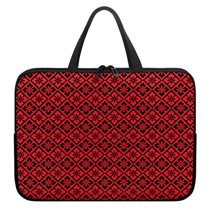 Red And Black Japanese Pattern Print Laptop Sleeve With Handle