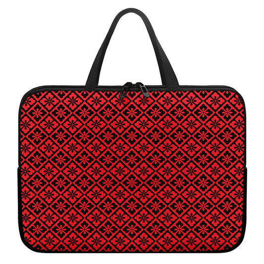 Red And Black Japanese Pattern Print Laptop Sleeve With Handle
