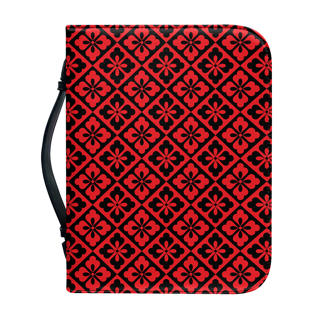 Red And Black Japanese Pattern Print Leather Bible Cover