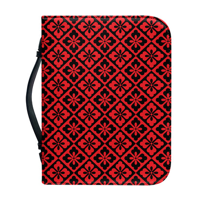 Red And Black Japanese Pattern Print Leather Bible Cover