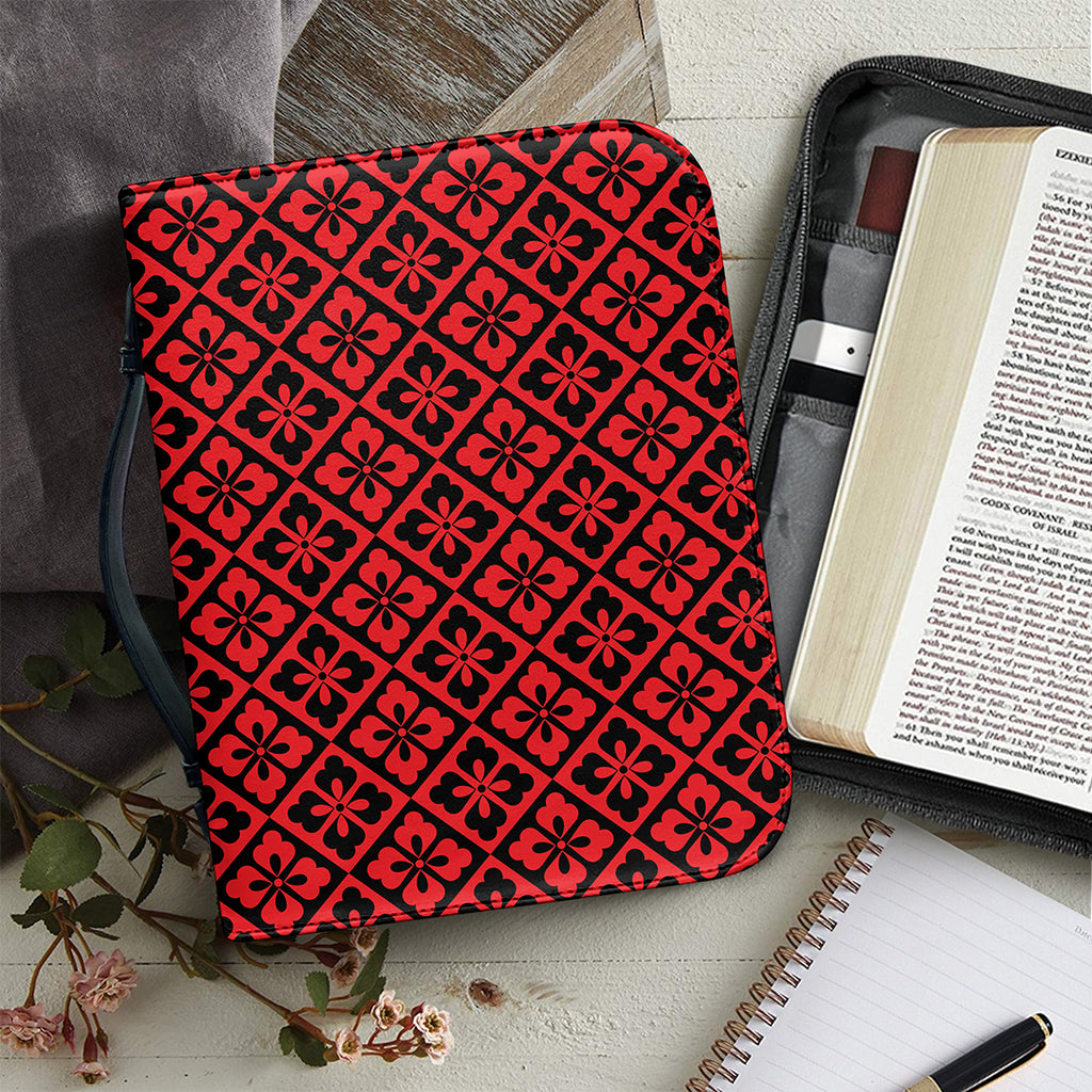 Red And Black Japanese Pattern Print Leather Bible Cover