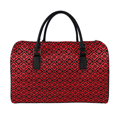 Red And Black Japanese Pattern Print Leather Duffle Bag