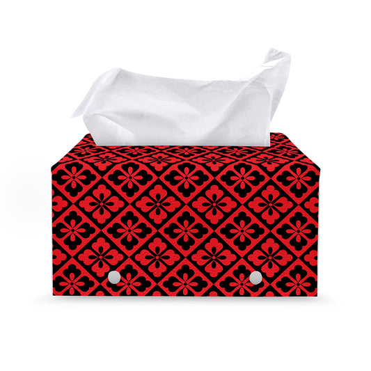 Red And Black Japanese Pattern Print Leather Tissue Box Cover