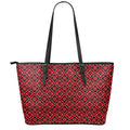 Red And Black Japanese Pattern Print Leather Tote Bag With Zipper