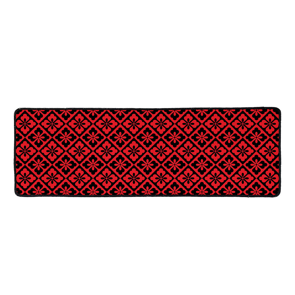 Red And Black Japanese Pattern Print Long Kitchen Mat