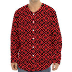 Red And Black Japanese Pattern Print Long Sleeve Baseball Jersey