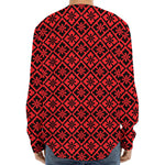 Red And Black Japanese Pattern Print Long Sleeve Baseball Jersey