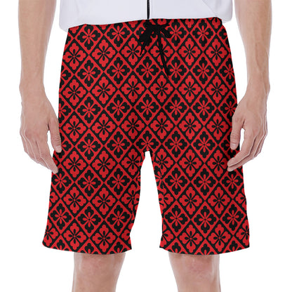 Red And Black Japanese Pattern Print Men's Beach Shorts
