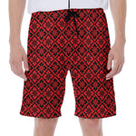 Red And Black Japanese Pattern Print Men's Beach Shorts