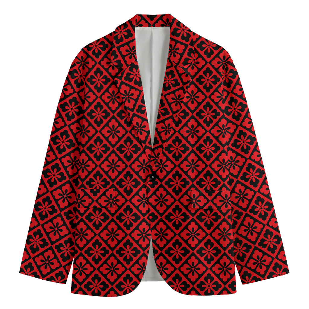 Red And Black Japanese Pattern Print Men's Blazer