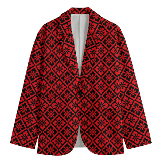 Red And Black Japanese Pattern Print Men's Blazer