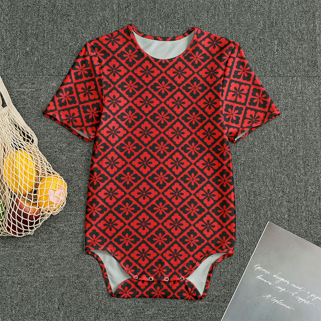 Red And Black Japanese Pattern Print Men's Bodysuit