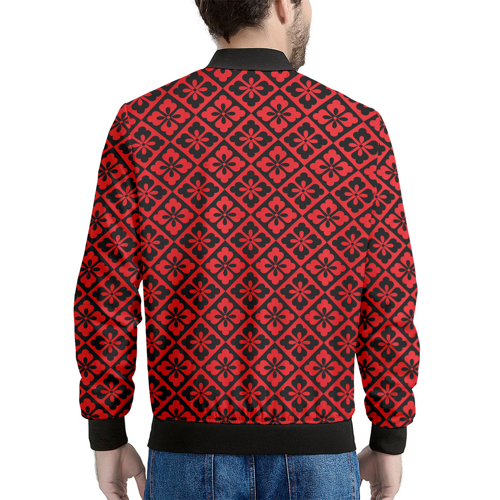 Red And Black Japanese Pattern Print Men's Bomber Jacket
