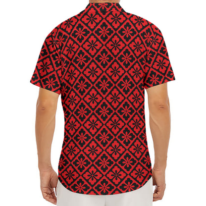 Red And Black Japanese Pattern Print Men's Deep V-Neck Shirt