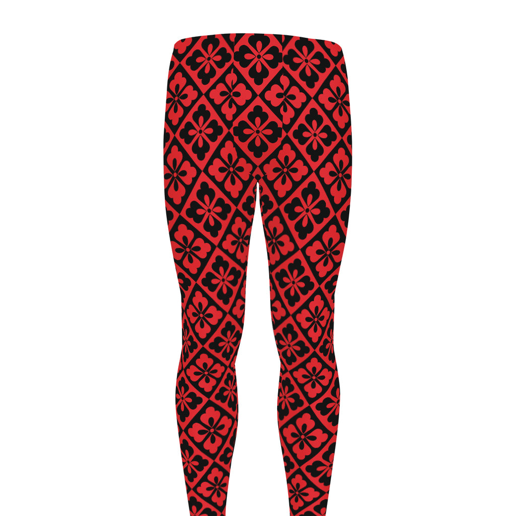 Red And Black Japanese Pattern Print Men's leggings