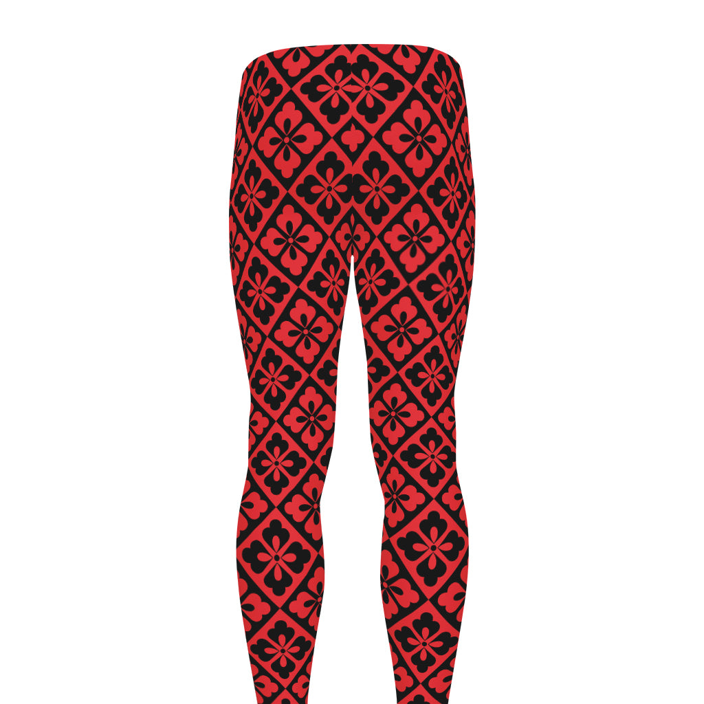 Red And Black Japanese Pattern Print Men's leggings
