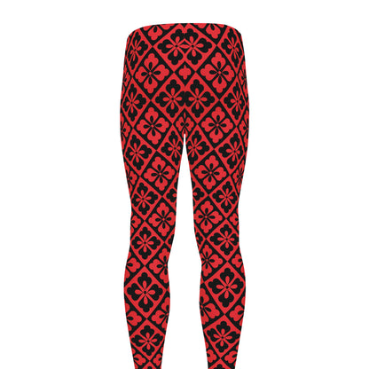 Red And Black Japanese Pattern Print Men's leggings