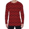 Red And Black Japanese Pattern Print Men's Long Sleeve T-Shirt