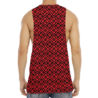 Red And Black Japanese Pattern Print Men's Muscle Tank Top