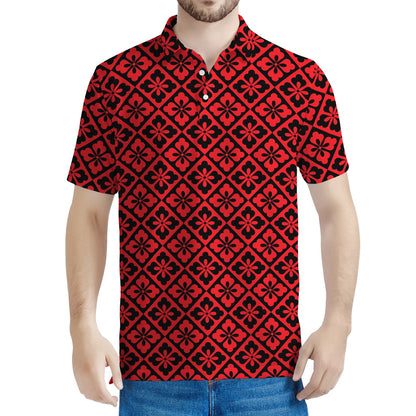 Red And Black Japanese Pattern Print Men's Polo Shirt