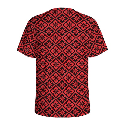 Red And Black Japanese Pattern Print Men's Sports T-Shirt