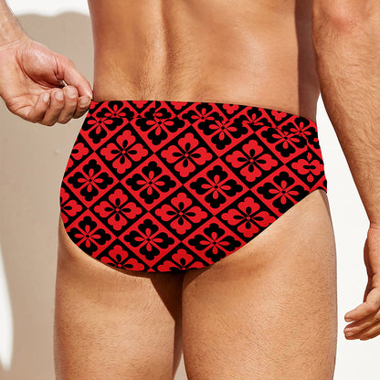 Red And Black Japanese Pattern Print Men's Swim Briefs