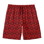 Red And Black Japanese Pattern Print Men's Swim Trunks