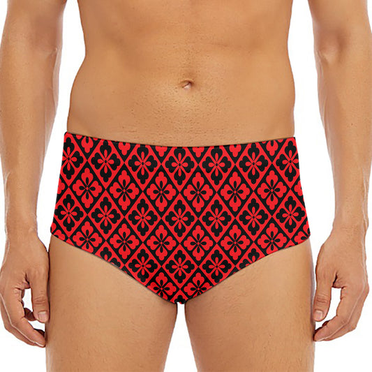 Red And Black Japanese Pattern Print Men's Triangle Swim Briefs