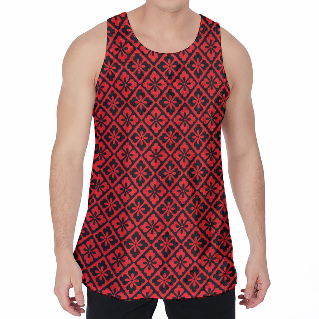 Red And Black Japanese Pattern Print Men's Velvet Tank Top