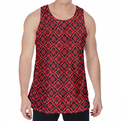 Red And Black Japanese Pattern Print Men's Velvet Tank Top