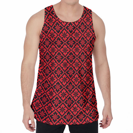 Red And Black Japanese Pattern Print Men's Velvet Tank Top