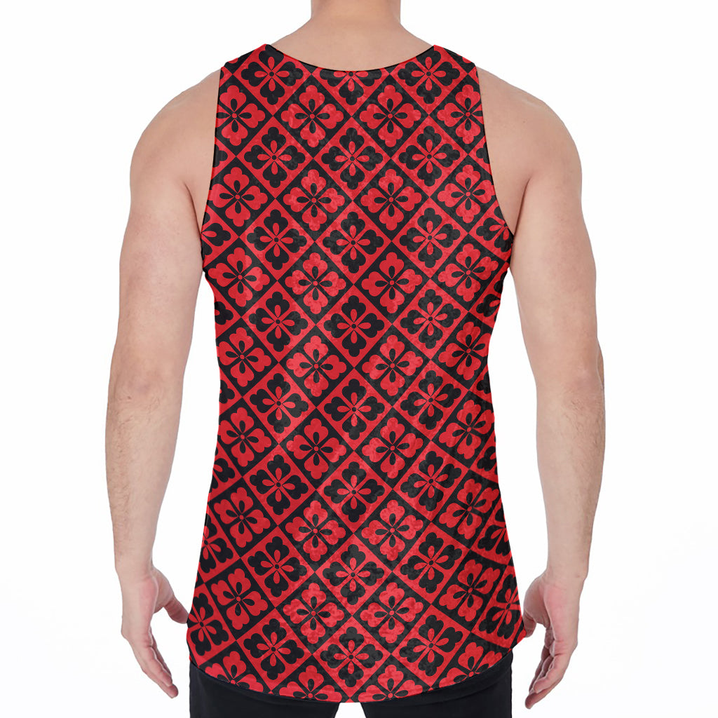 Red And Black Japanese Pattern Print Men's Velvet Tank Top
