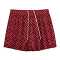 Red And Black Japanese Pattern Print Mesh Shorts