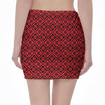 Red And Black Japanese Pattern Print Pencil Mini Skirt