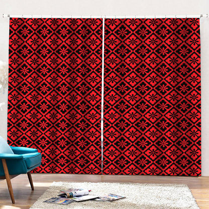 Red And Black Japanese Pattern Print Pencil Pleat Curtains