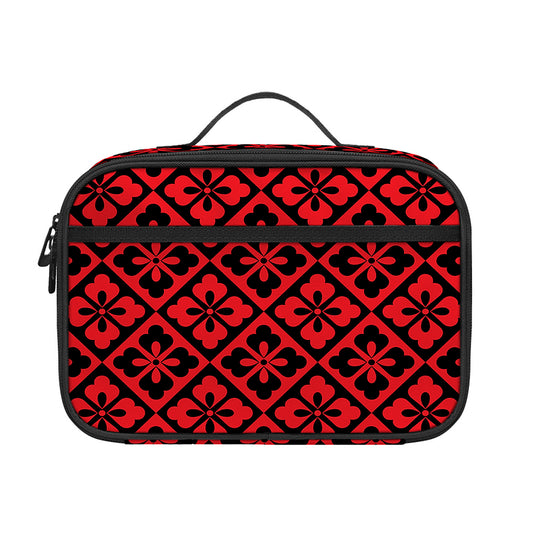 Red And Black Japanese Pattern Print Portable Lunch Bag