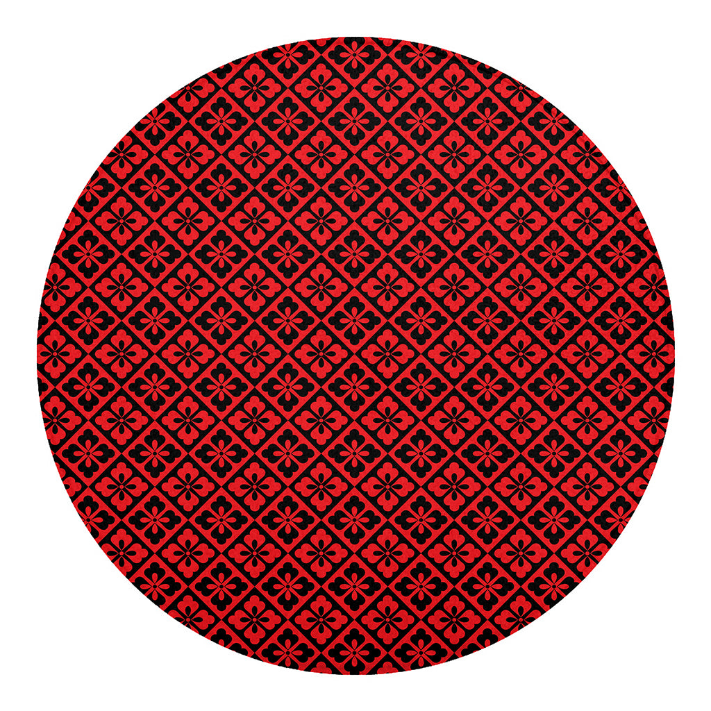 Red And Black Japanese Pattern Print Round Blanket