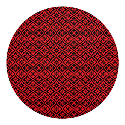 Red And Black Japanese Pattern Print Round Blanket